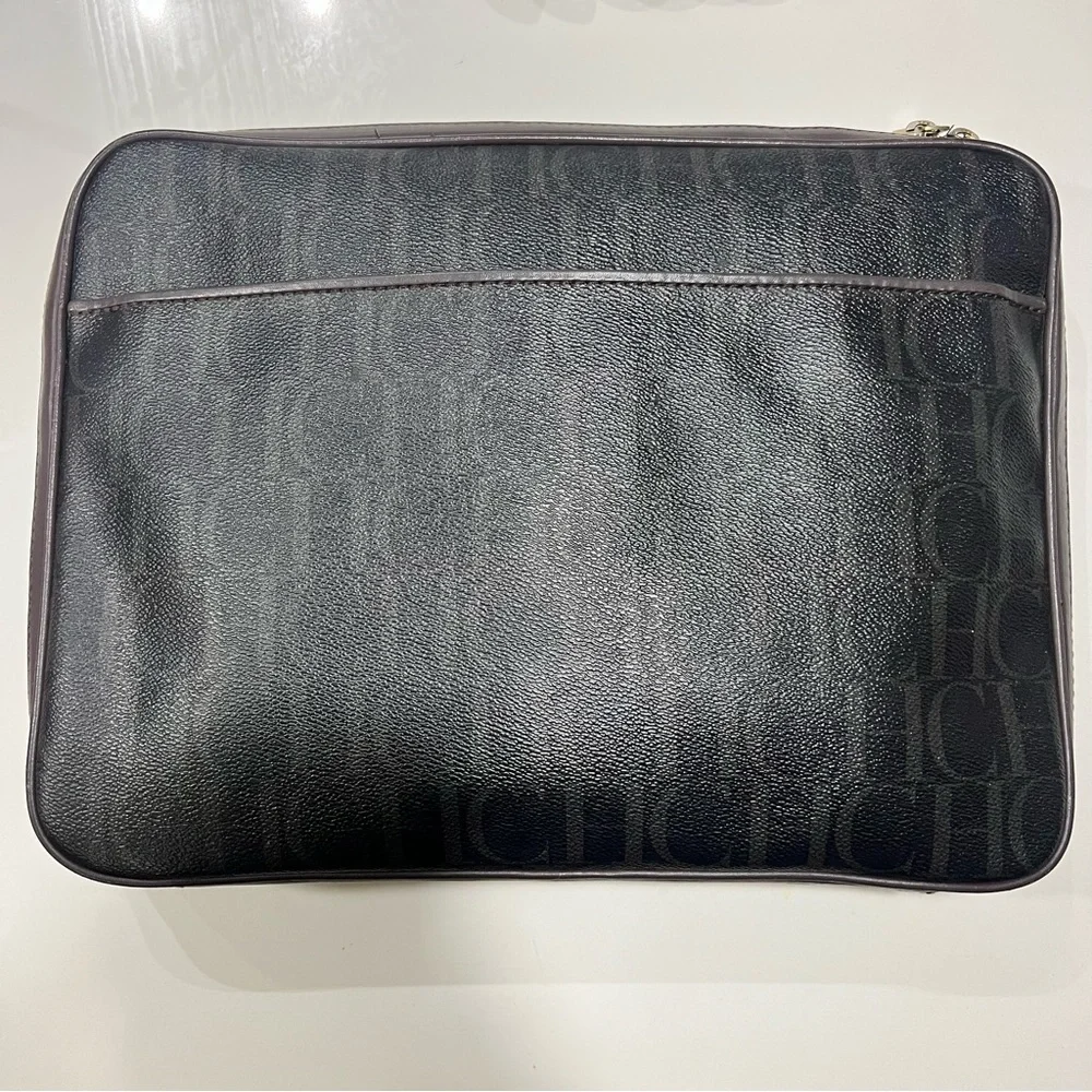 CH Carolina Herrera Dark Brown Monogram Canvas Laptop Bag